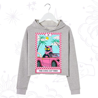 Purplehecate The Cool Cat Vibes Tarot Crop Hoodie