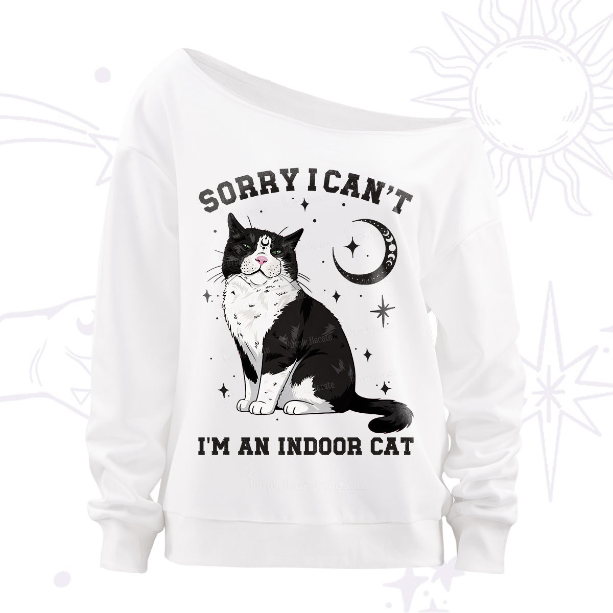 Purplehecate Sorry I Can't Go I'm an Indoor Cat Off The Shoulder Sweatshirt