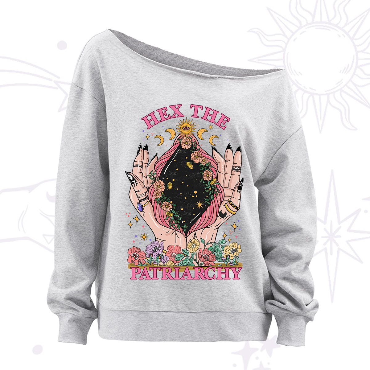 Purplehecate Hex The Patriarchy Off The Shoulder Sweatshirt