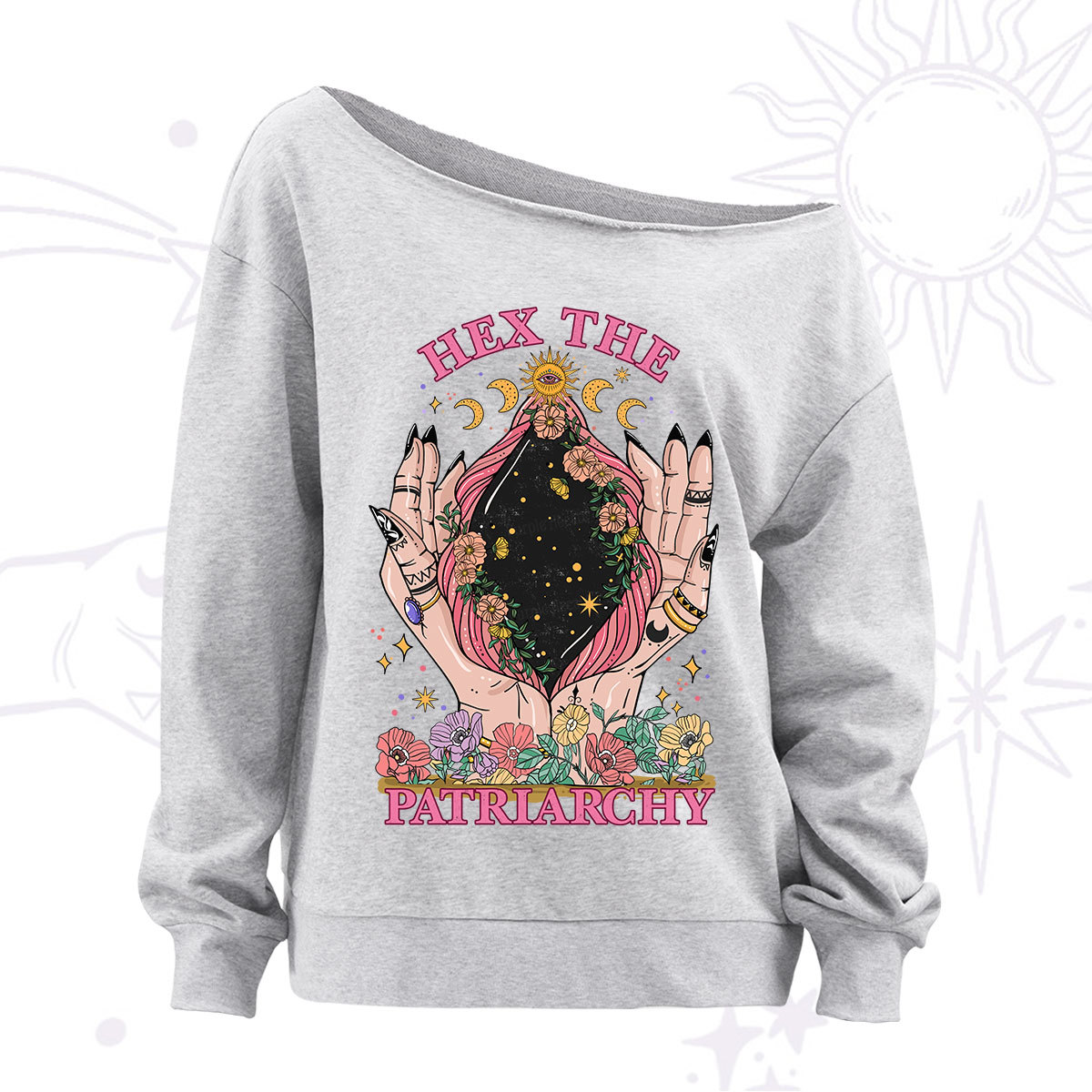 Purplehecate Hex The Patriarchy Off The Shoulder Sweatshirt