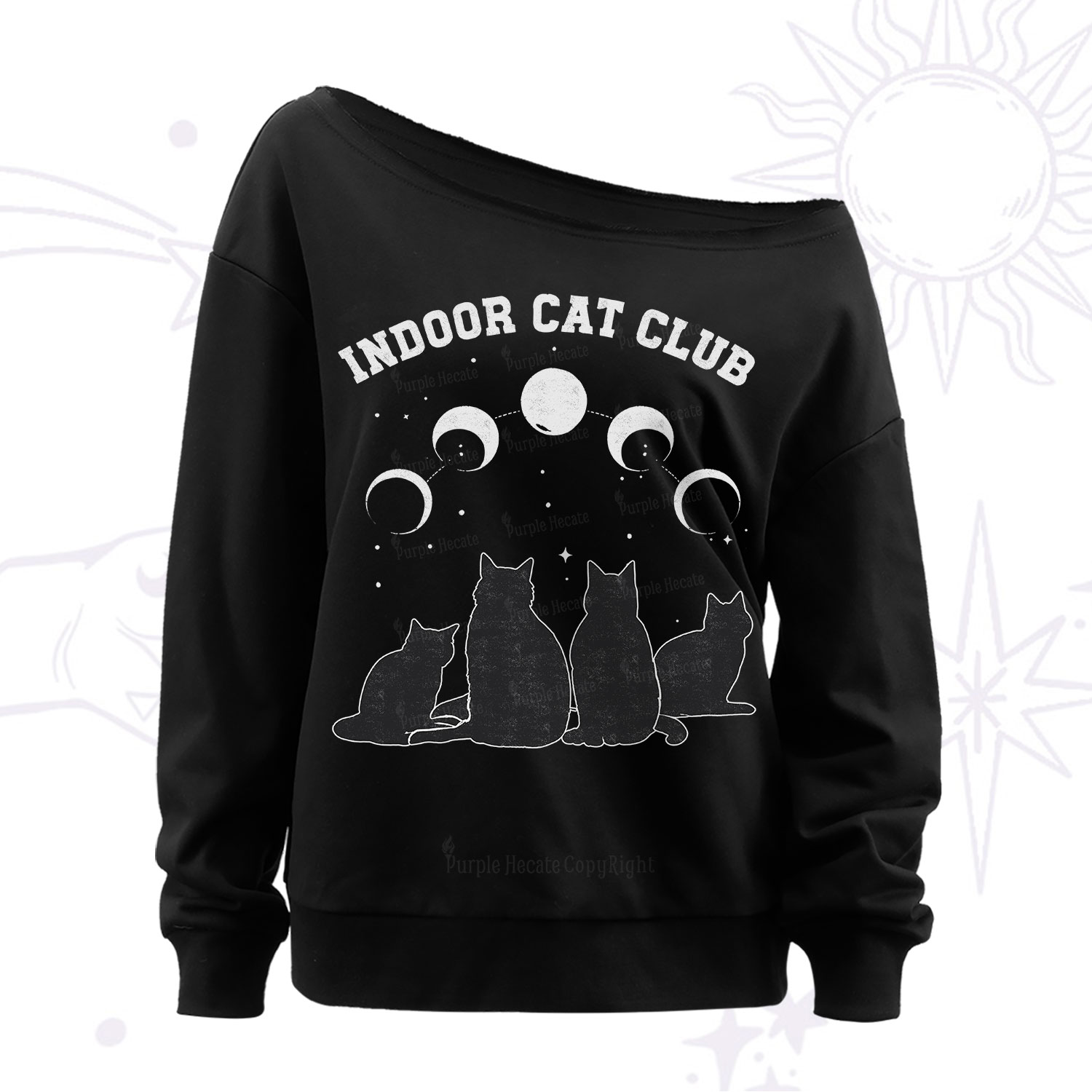 Purplehecate Indoor Cat Club Off The Shoulder Sweatshirt
