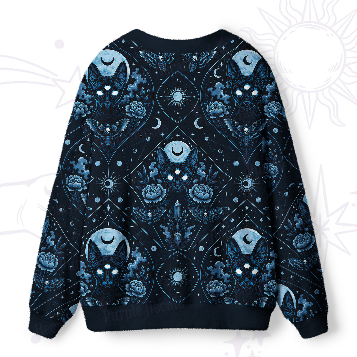 Purplehecate Dreath Moth & Witch Cat Ugly Cardigan Sweaters