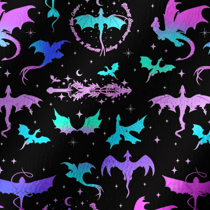 Purplehecate Neon Fantasy Dragon Allover Off Shoulder Long Sleeve Knit Top