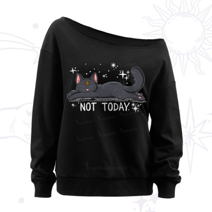 Purplehecate Not Today Cat Off The Shoulder Sweatshirt