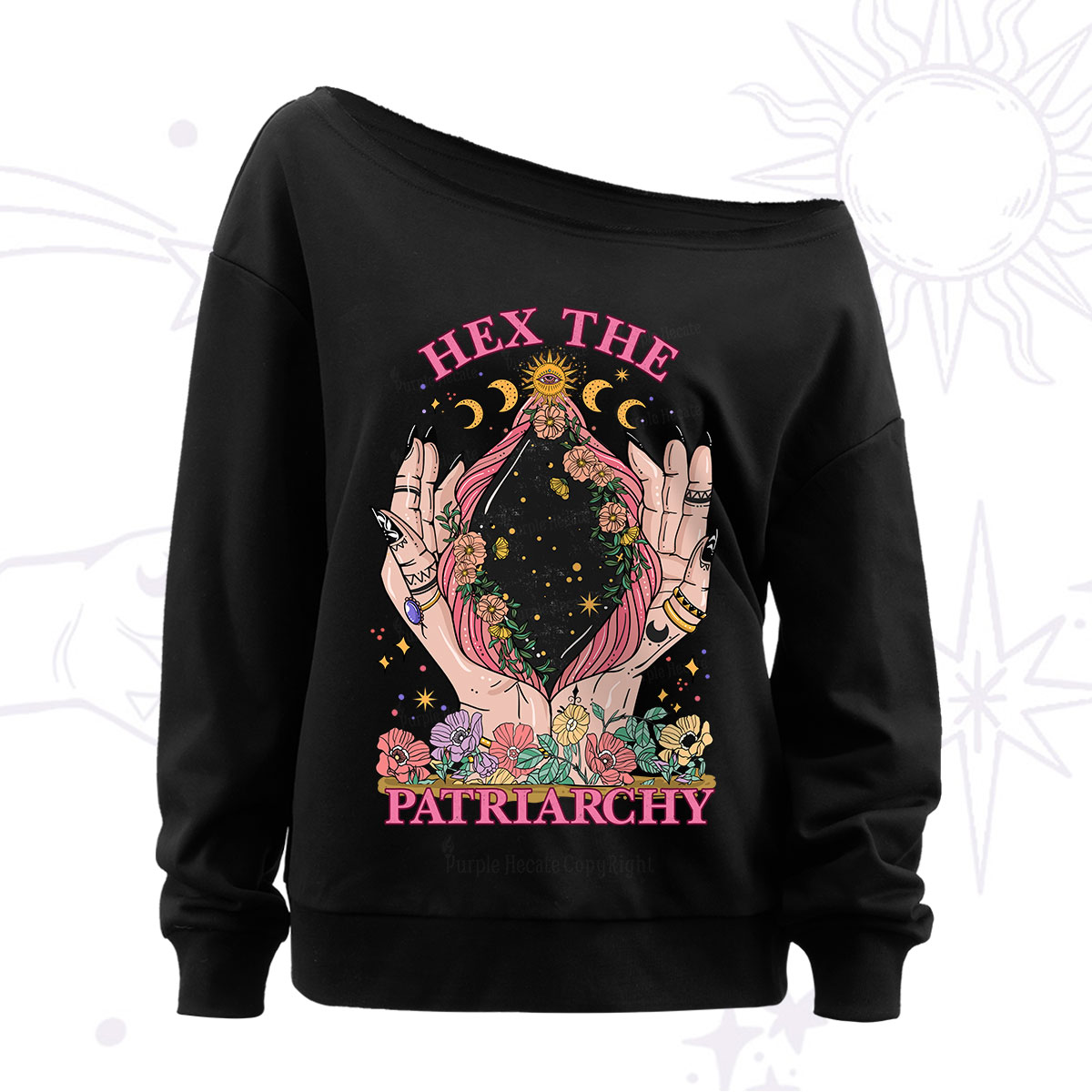 Purplehecate Hex The Patriarchy Off The Shoulder Sweatshirt
