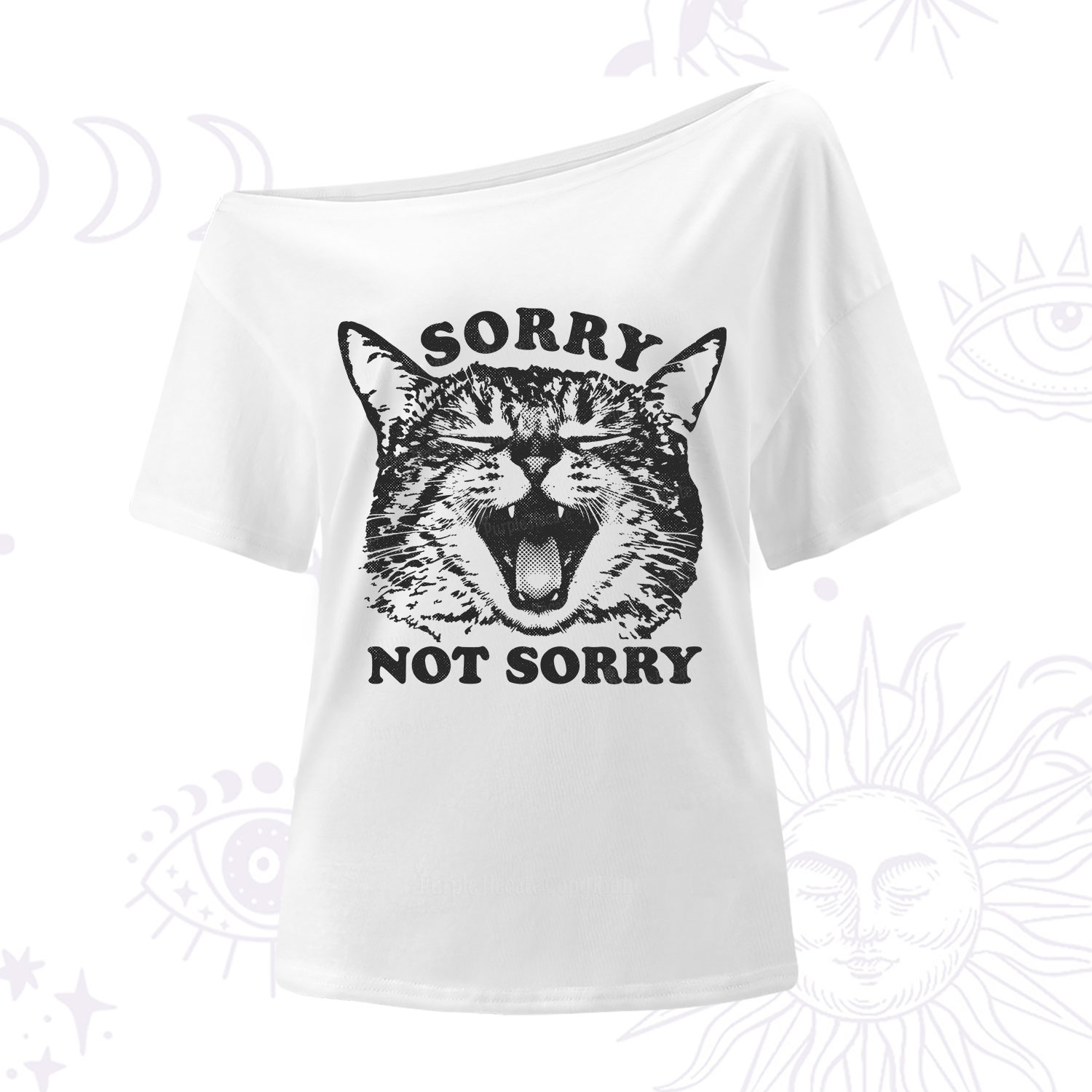 Purplehecate Sorry Not Sorry Funny Cat One Shoulder T-Shirt
