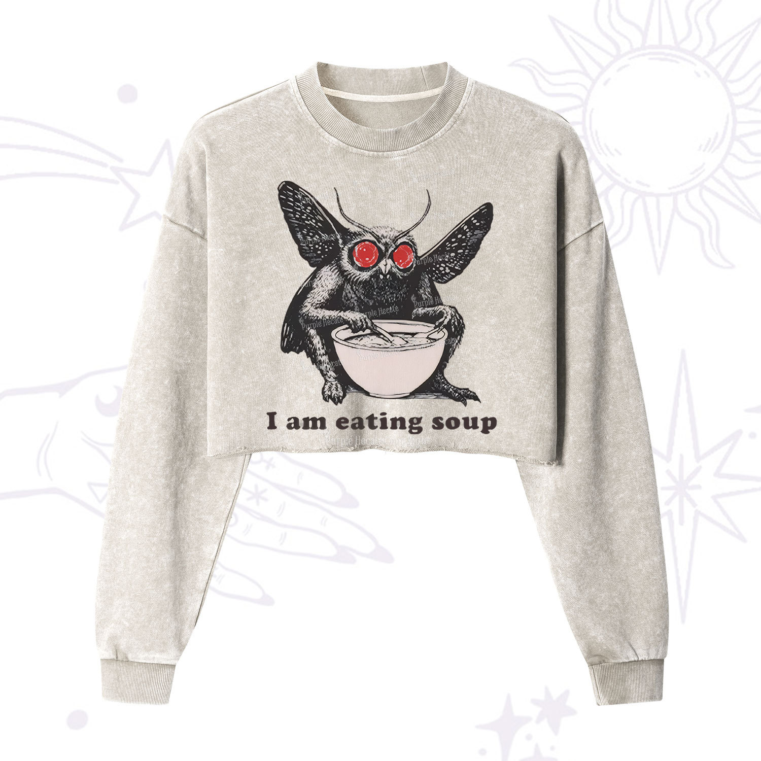 Purplehecate Mothman Eating Soup Cropped Washed Sweatshirt