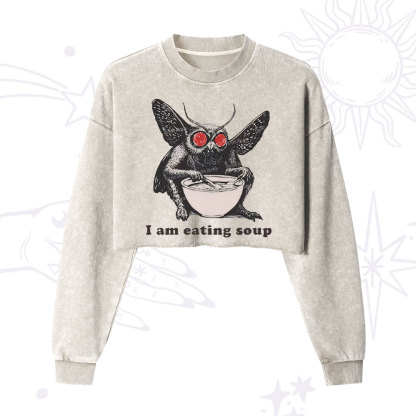 Purplehecate Mothman Eating Soup Cropped Washed Sweatshirt