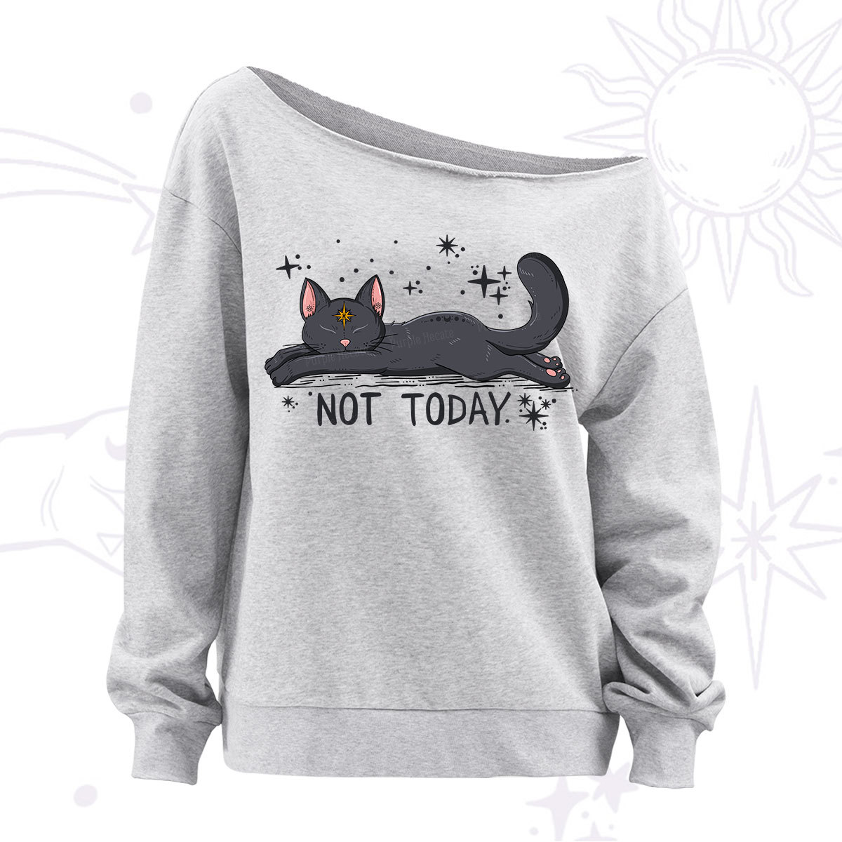 Purplehecate Not Today Cat Off The Shoulder Sweatshirt