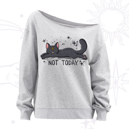 Purplehecate Not Today Cat Off The Shoulder Sweatshirt