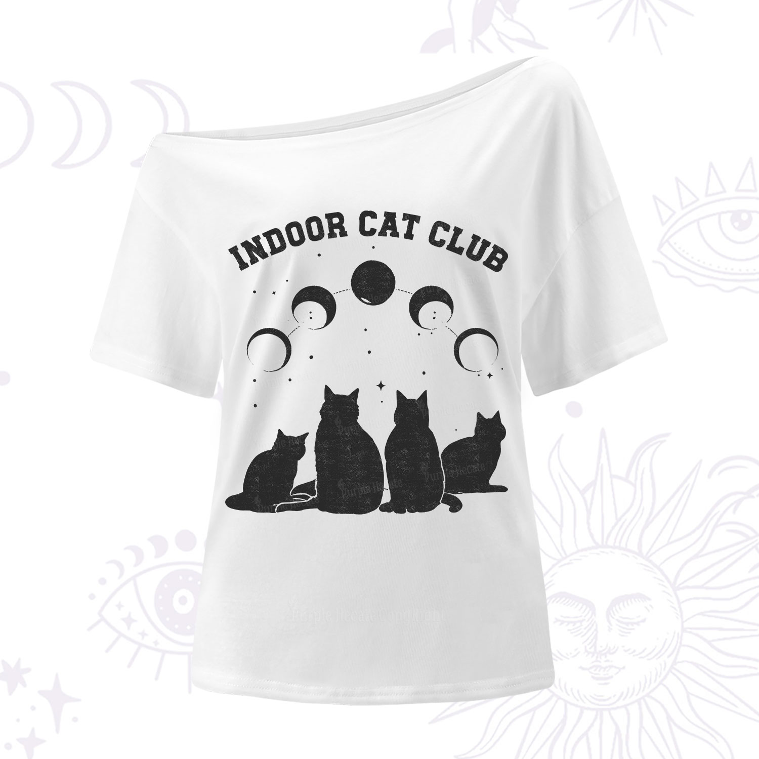 Purplehecate Indoor Cat Club One Shoulder T-Shirt