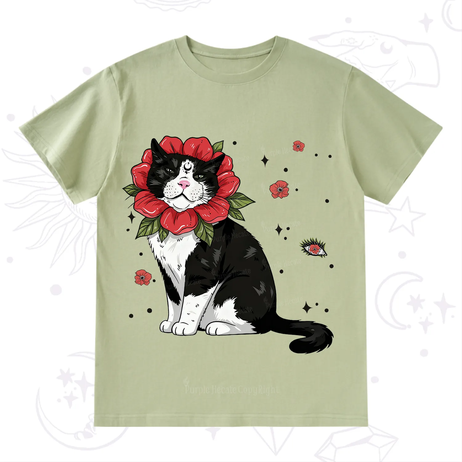 Purplehecate Cat in Flower Crown T-Shirt