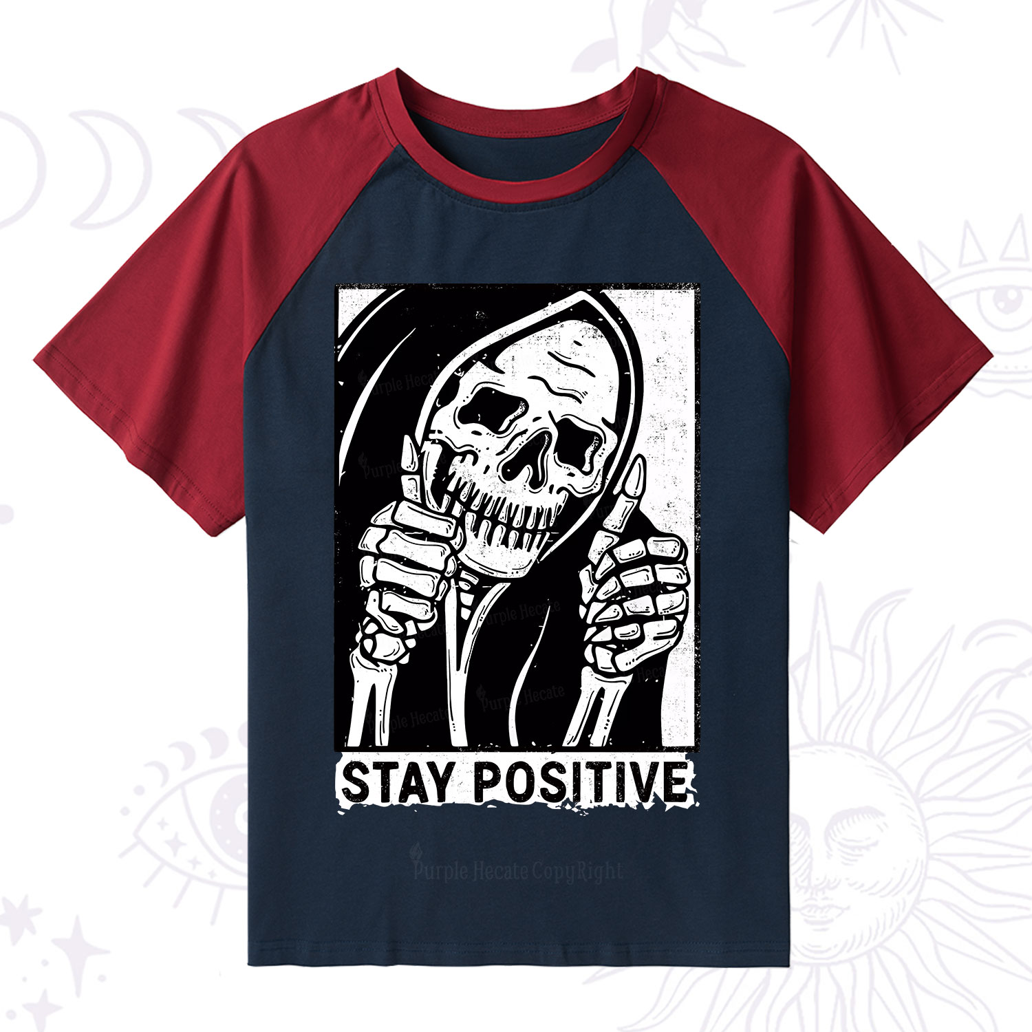 Purplehecate Stay Positive Raglan Short Sleeve T‑Shirt