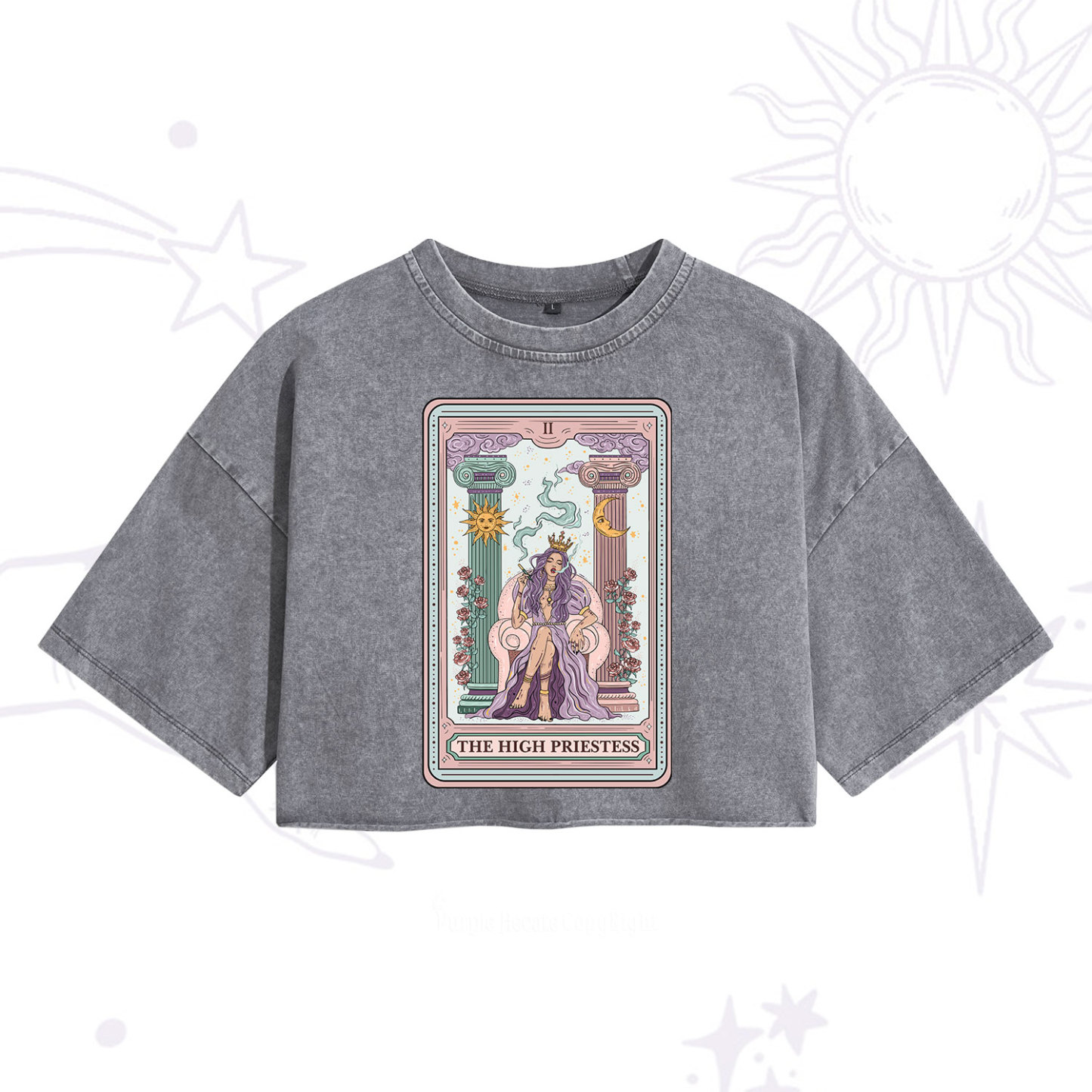 Purplehecate The High Priestess Tarot Card Washed Cropped T-Shirt