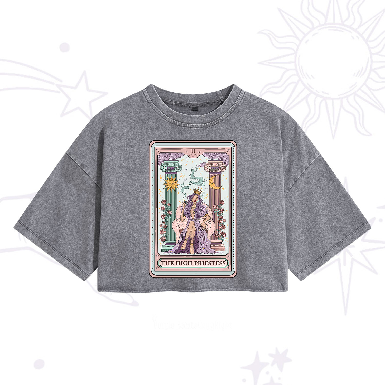 Purplehecate The High Priestess Tarot Card Washed Cropped T-Shirt