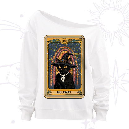 Purplehecate The Go Away Cat Tarot Off The Shoulder Sweatshirt
