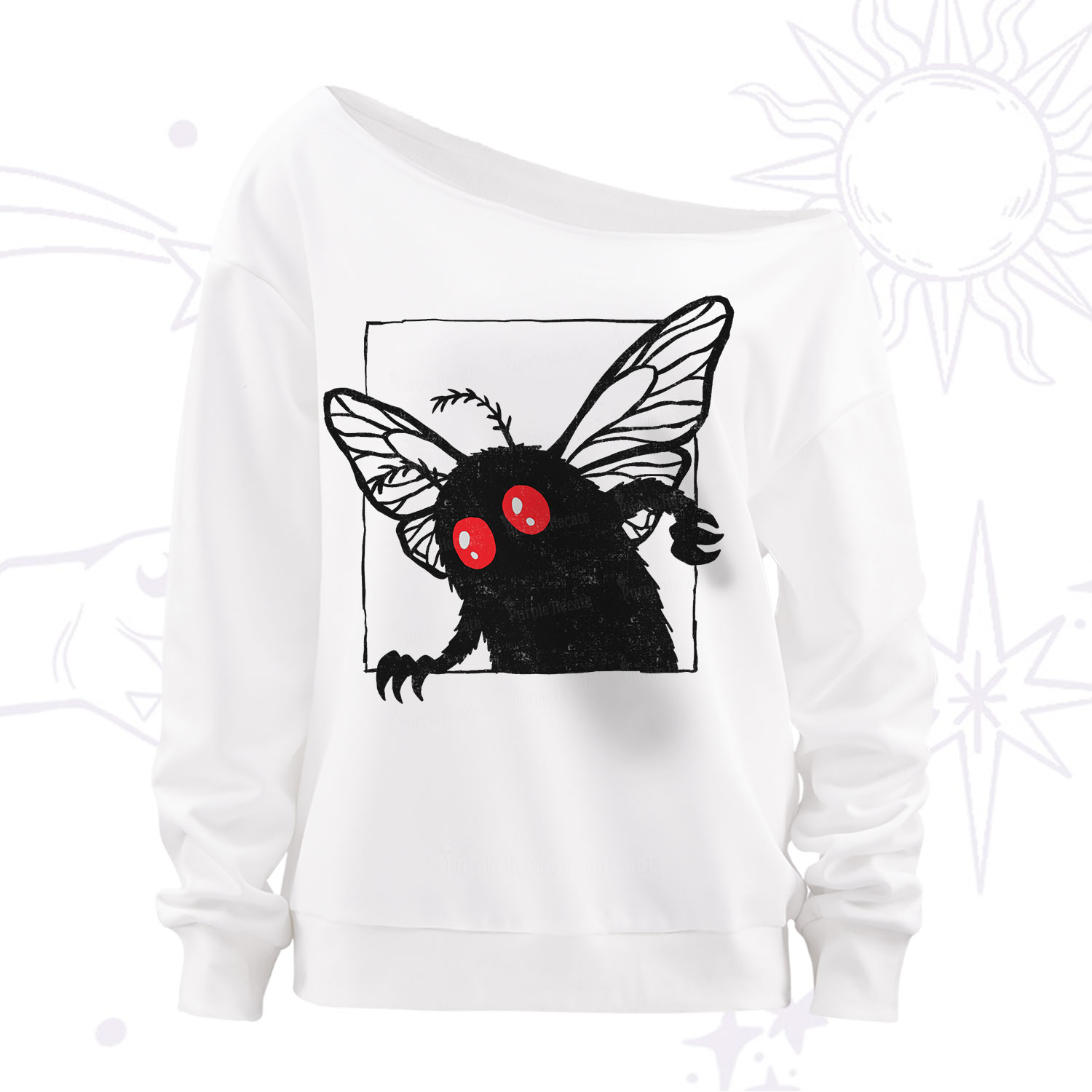 Purplehecate The Curious Mothman Off The Shoulder Sweatshirt