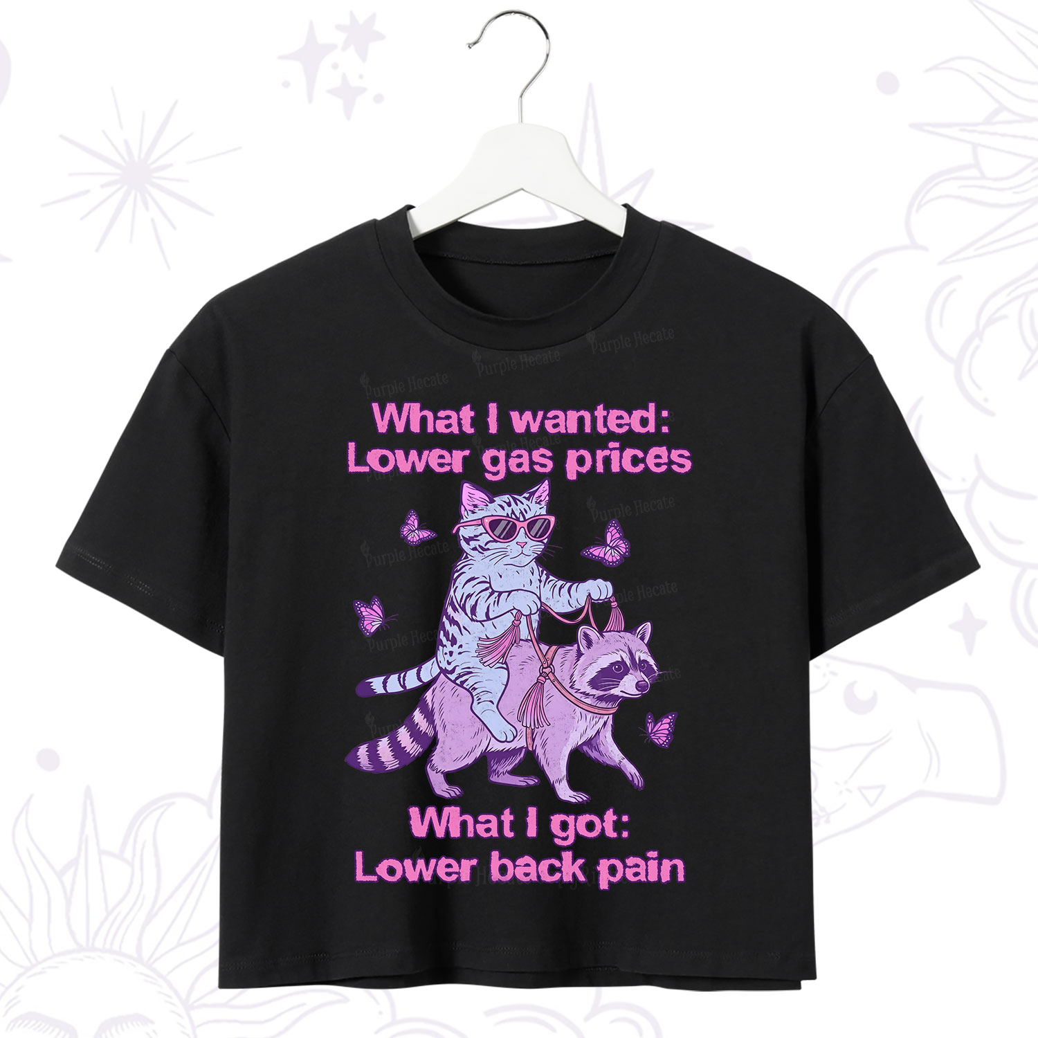Purplehecate Lower Gas Prices Lower Back Pain Cat Crop T-Shirt