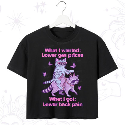 Purplehecate Lower Gas Prices Lower Back Pain Cat Crop T-Shirt