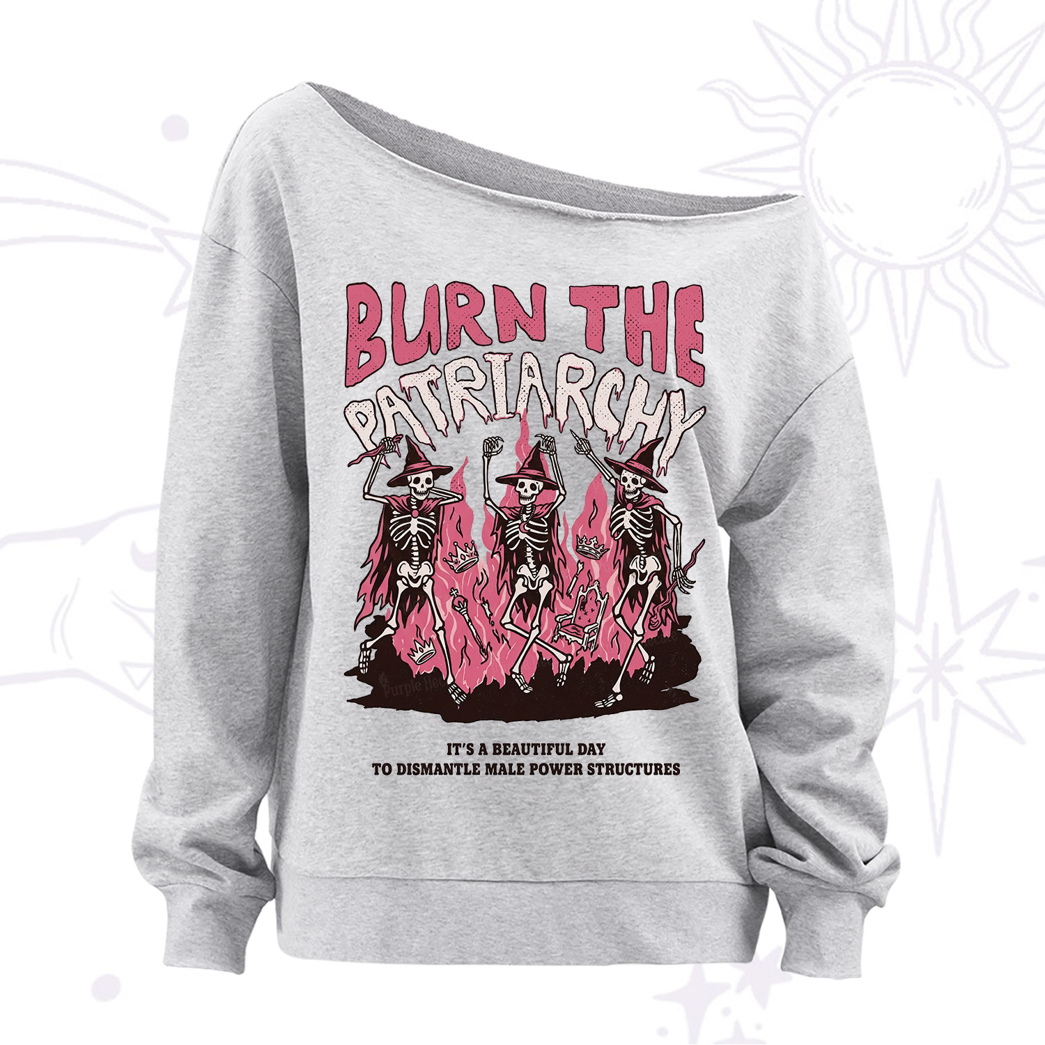 Purplehecate Burn The Patriarchy Off The Shoulder Sweatshirt