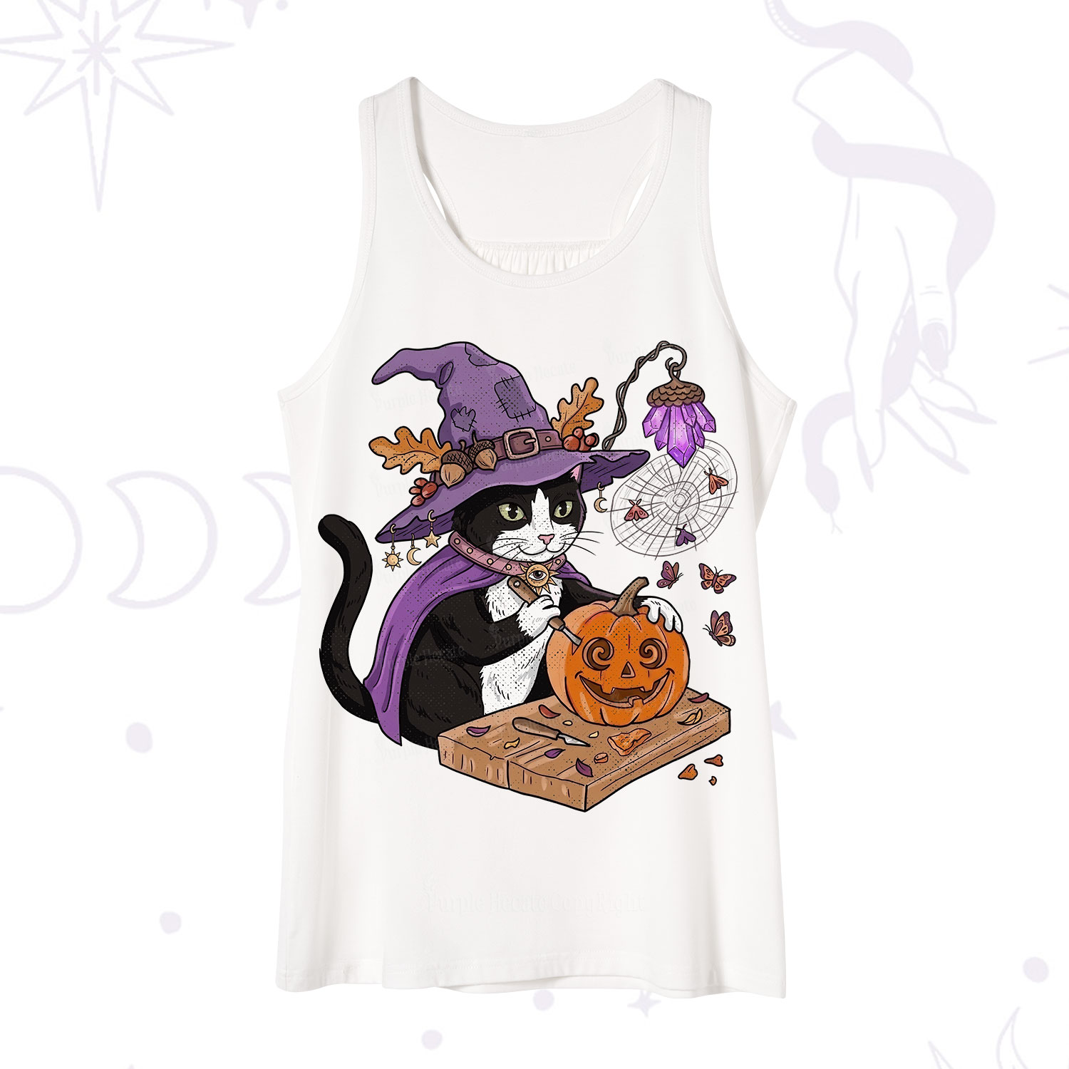 Purplehecate Pumpkin Carving Witch Cat Tank