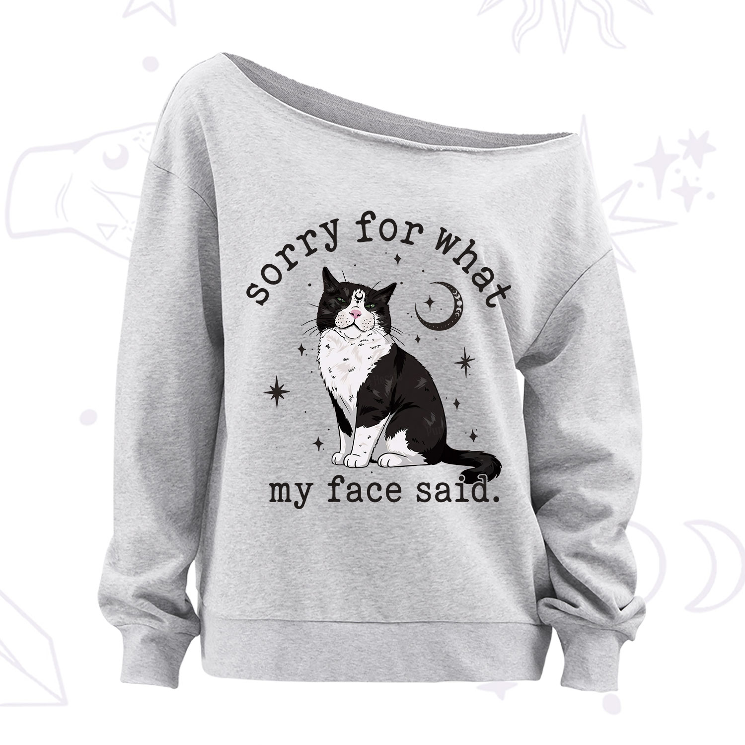 Purplehecate Sorry For What My Face Said Cat Off The Shoulder Sweatshirt