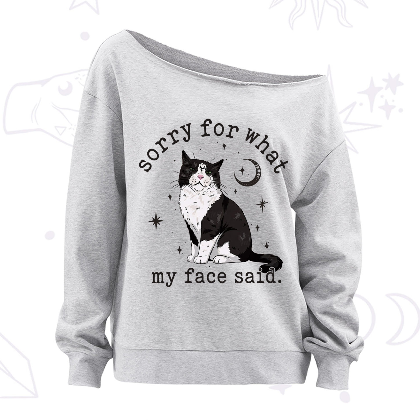 Purplehecate Sorry For What My Face Said Cat Off The Shoulder Sweatshirt