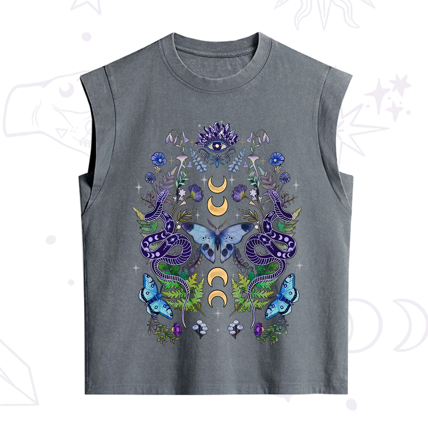 Purplehecate Moon Moth Witchery Vintage Washed Tank
