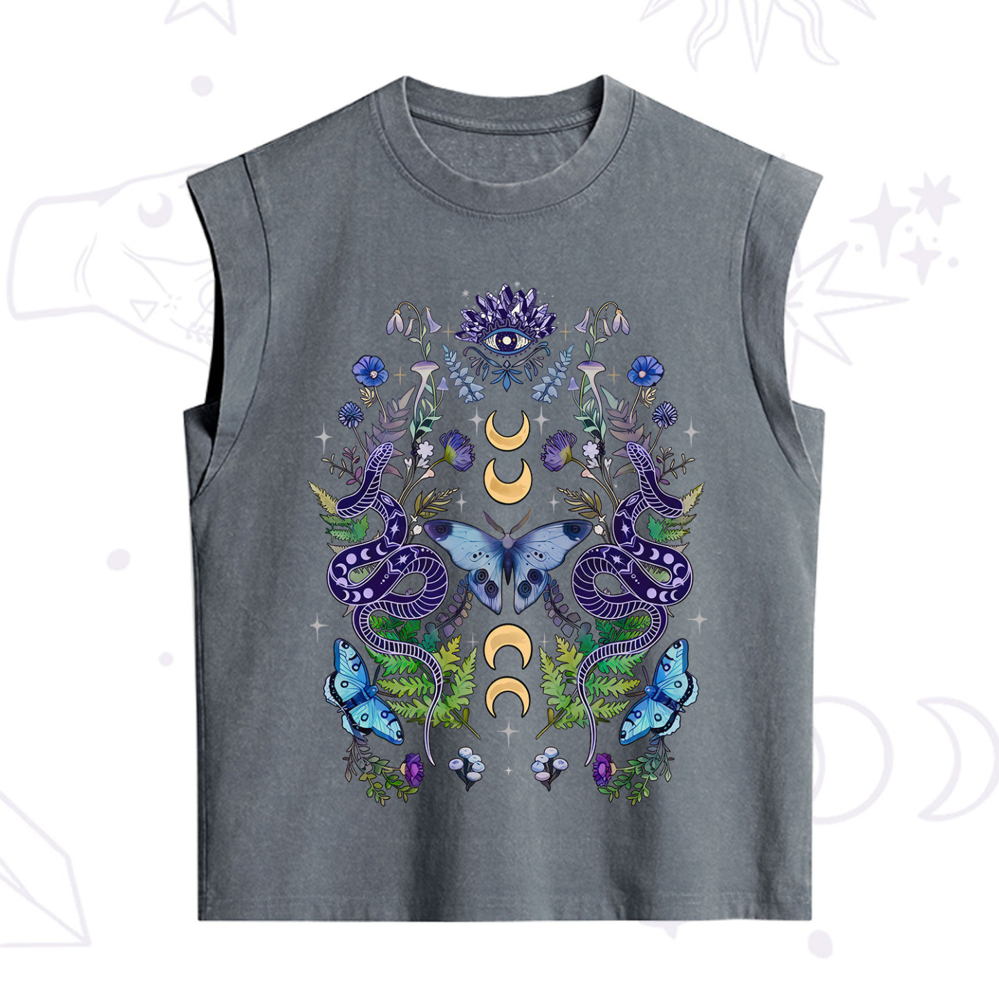 Purplehecate Moon Moth Witchery Vintage Washed Tank