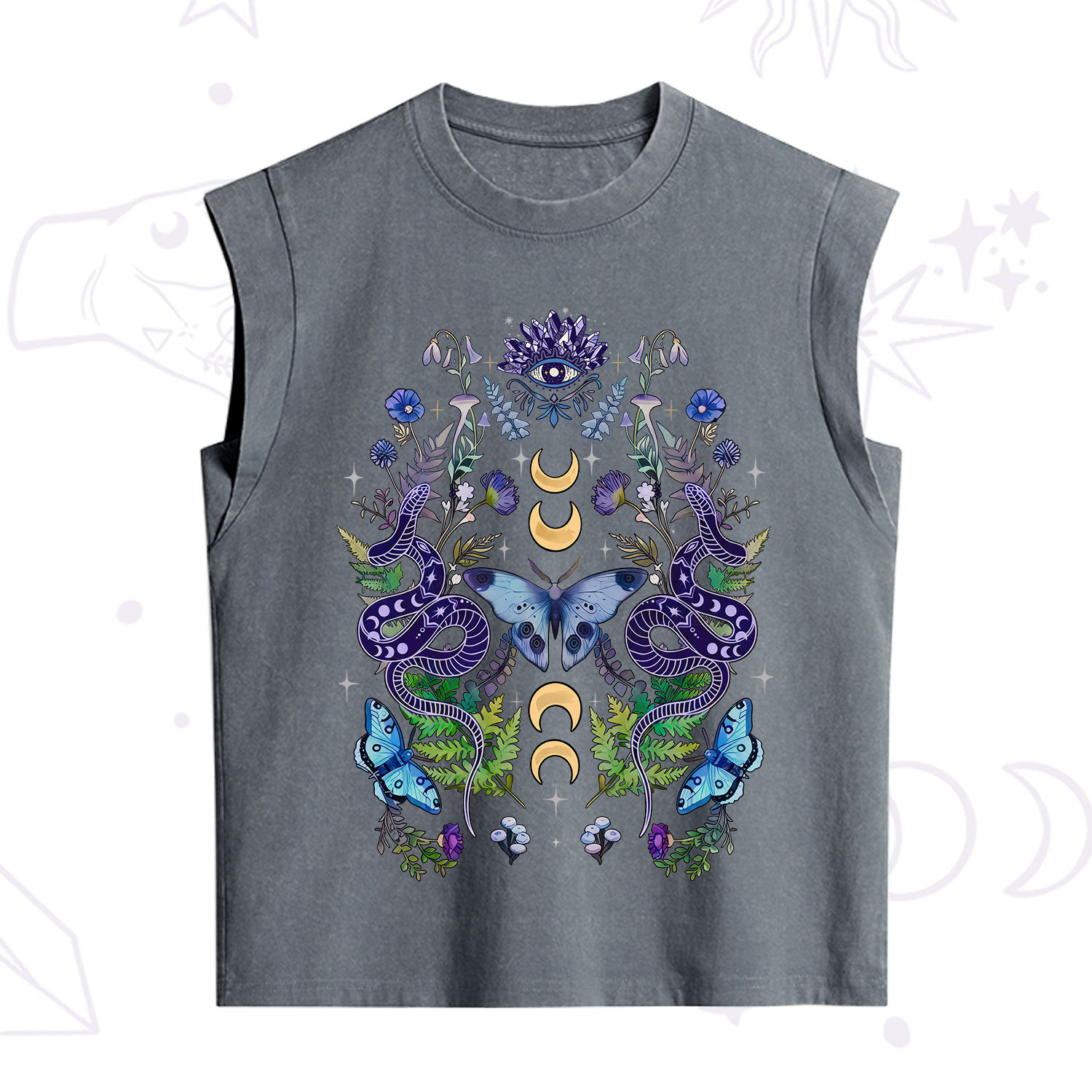 Purplehecate Moon Moth Witchery Vintage Washed Tank