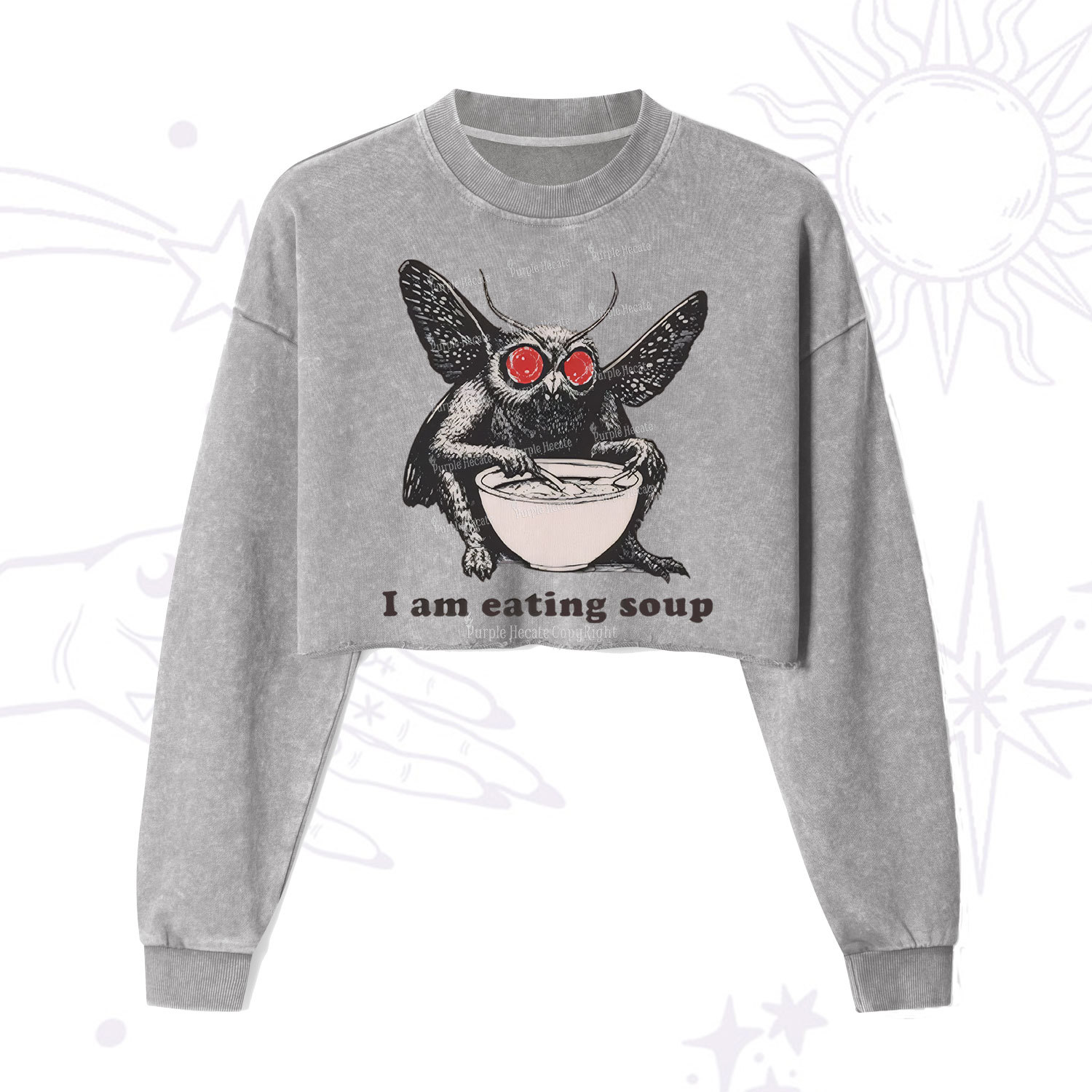 Purplehecate Mothman Eating Soup Cropped Washed Sweatshirt