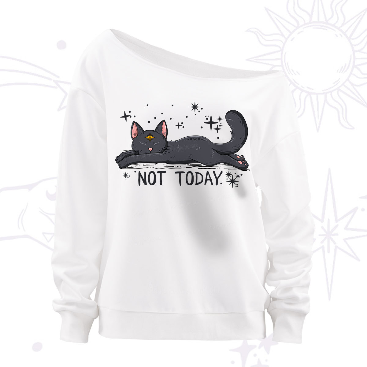 Purplehecate Not Today Cat Off The Shoulder Sweatshirt