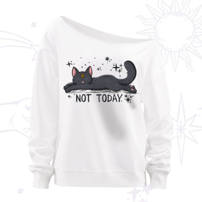 Purplehecate Not Today Cat Off The Shoulder Sweatshirt