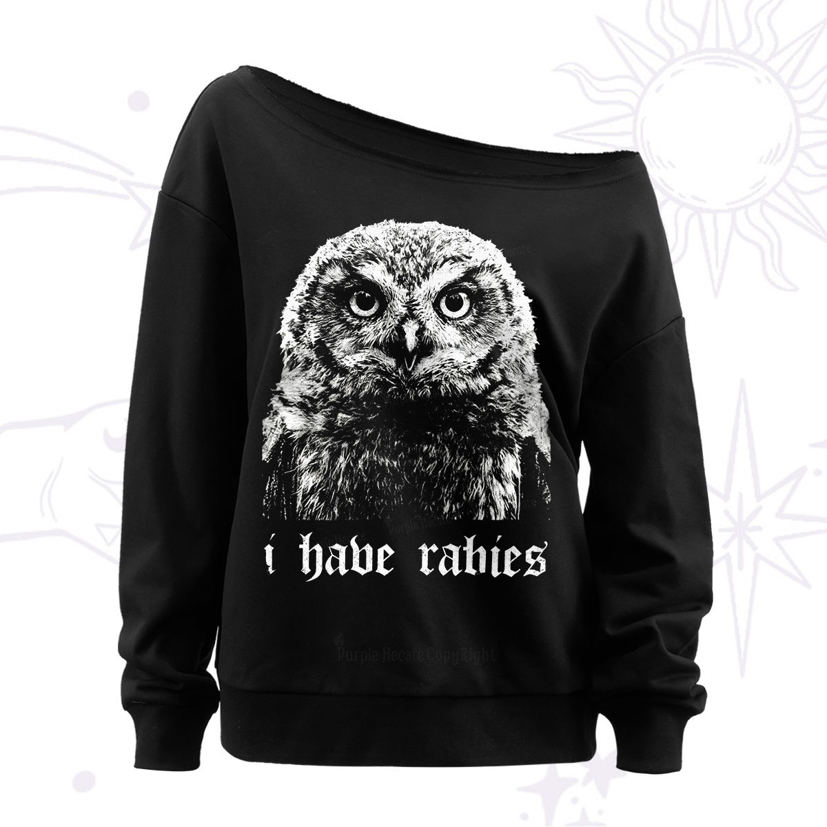 Purplehecate I Have Rabies Owl Off The Shoulder Sweat