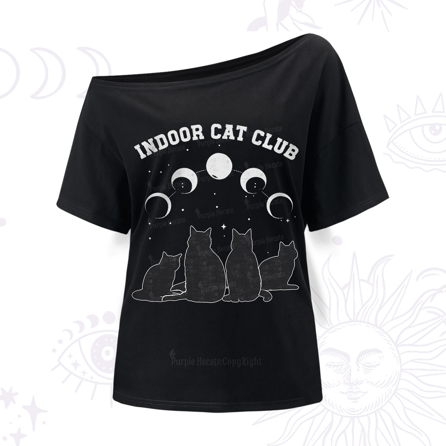 Purplehecate Indoor Cat Club One Shoulder T-Shirt