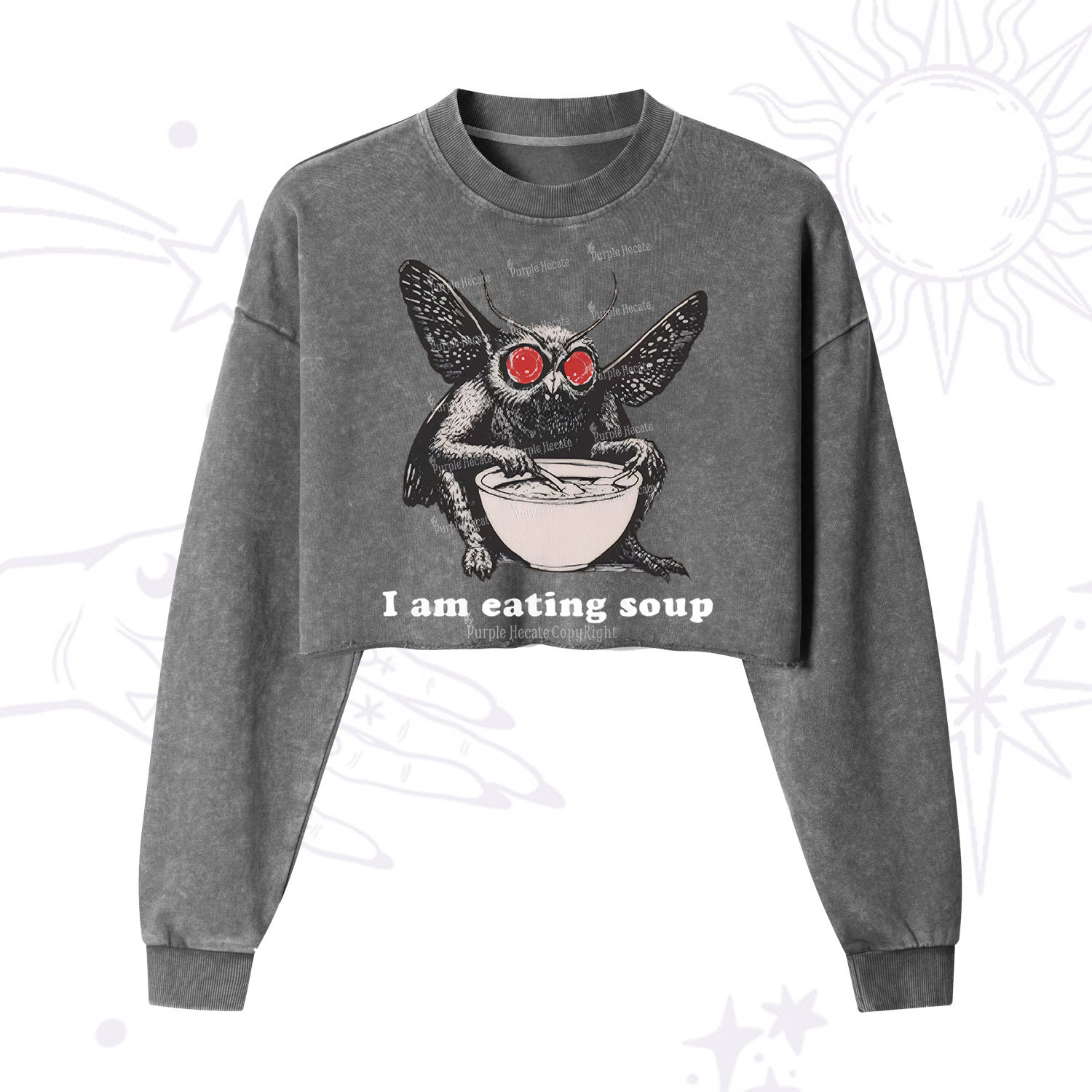 Purplehecate Mothman Eating Soup Cropped Washed Sweatshirt