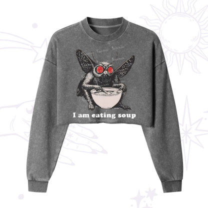 Purplehecate Mothman Eating Soup Cropped Washed Sweatshirt