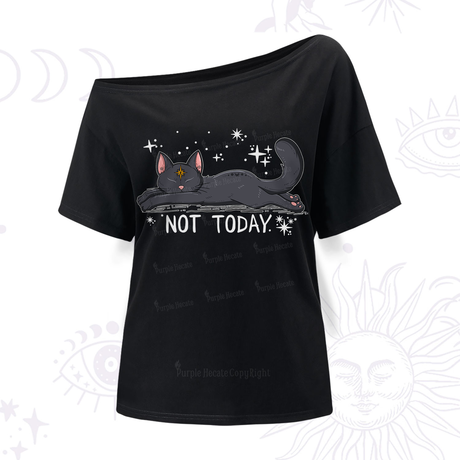 Purplehecate Not Today Cat One Shoulder T-Shirt