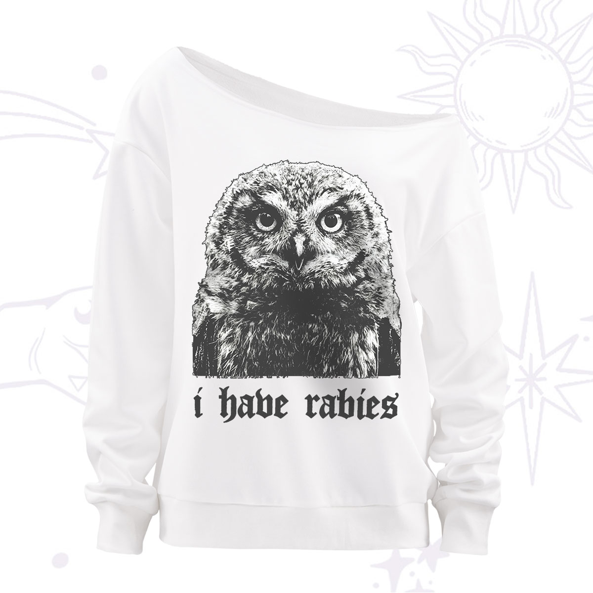 Purplehecate I Have Rabies Owl Off The Shoulder Sweatshirt