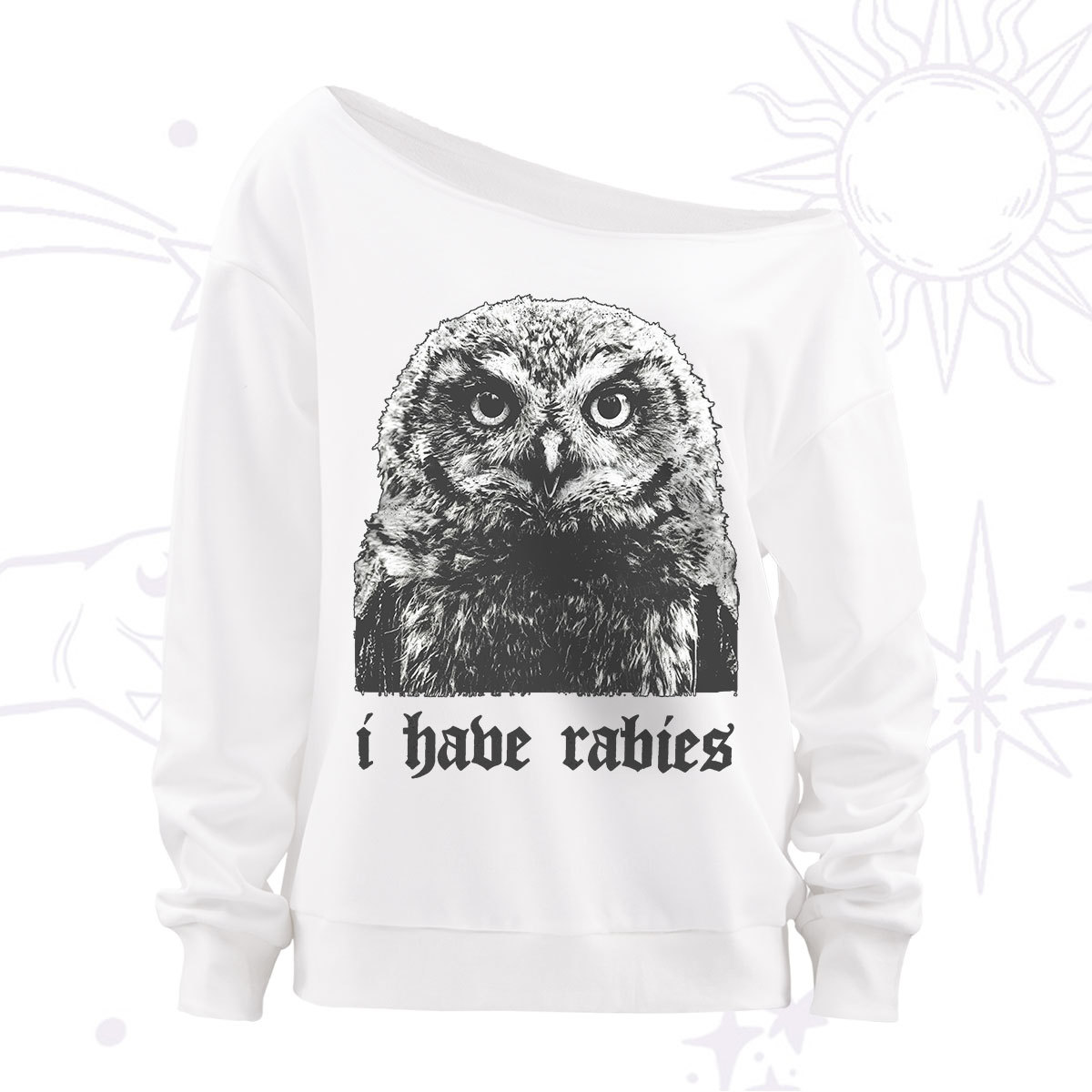 Purplehecate I Have Rabies Owl Off The Shoulder Sweatshirt