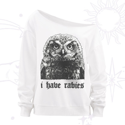 Purplehecate I Have Rabies Owl Off The Shoulder Sweatshirt
