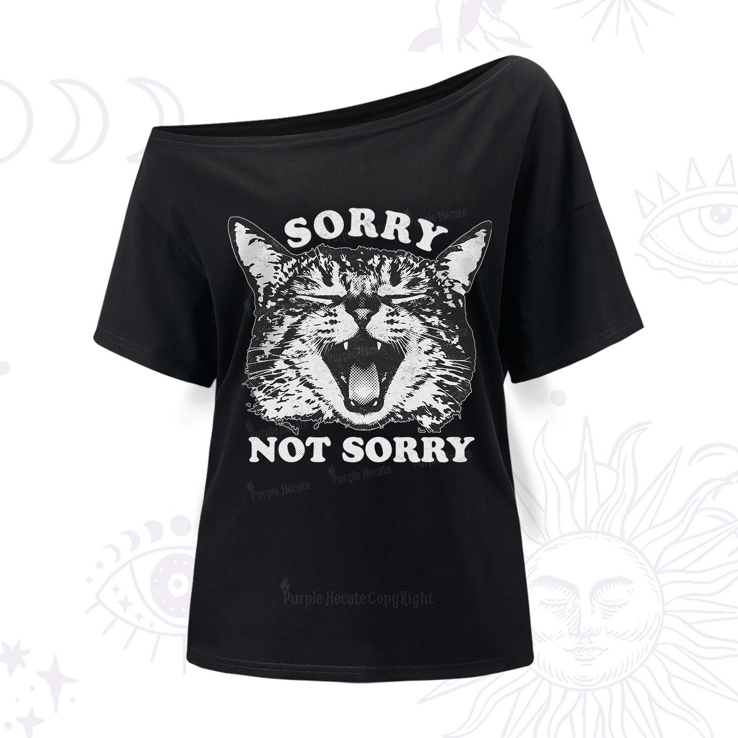 Purplehecate Sorry Not Sorry Funny Cat One Shoulder T-Shirt