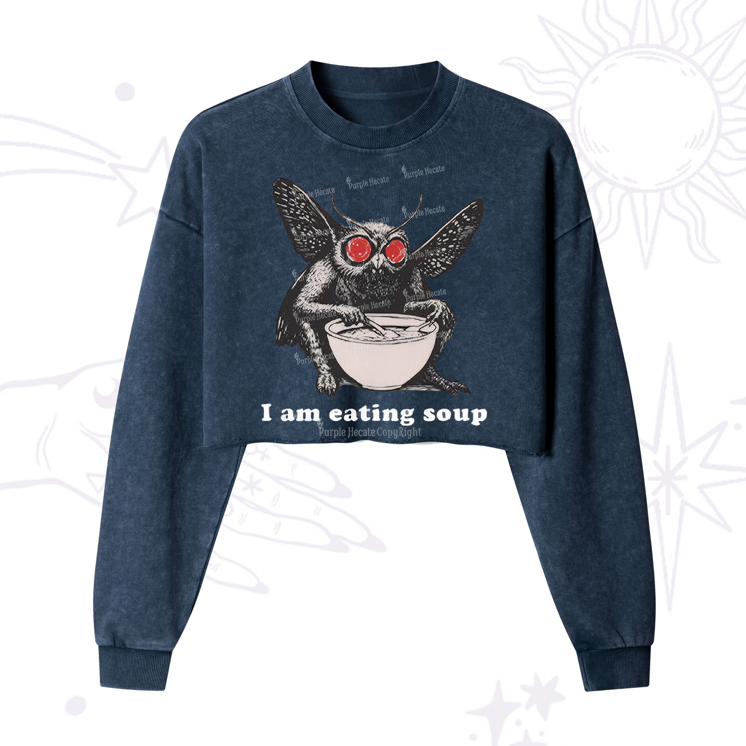 Purplehecate Mothman Eating Soup Cropped Washed Sweatshirt