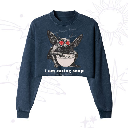 Purplehecate Mothman Eating Soup Cropped Washed Sweatshirt