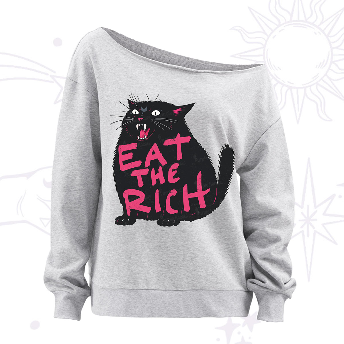 Purplehecate Eat The Rich Cat Off The Shoulder Sweatshirt