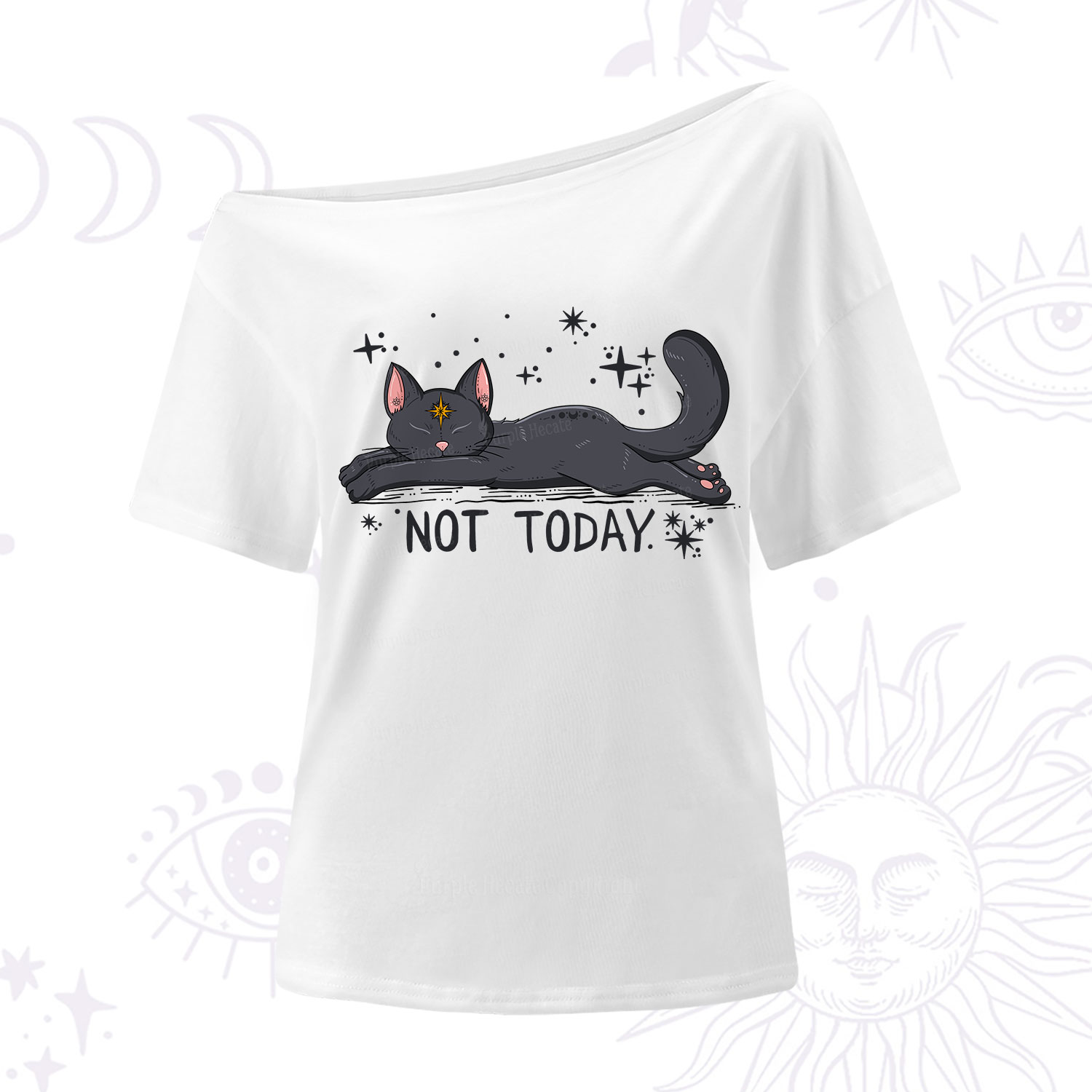 Purplehecate Not Today Cat One Shoulder T-Shirt