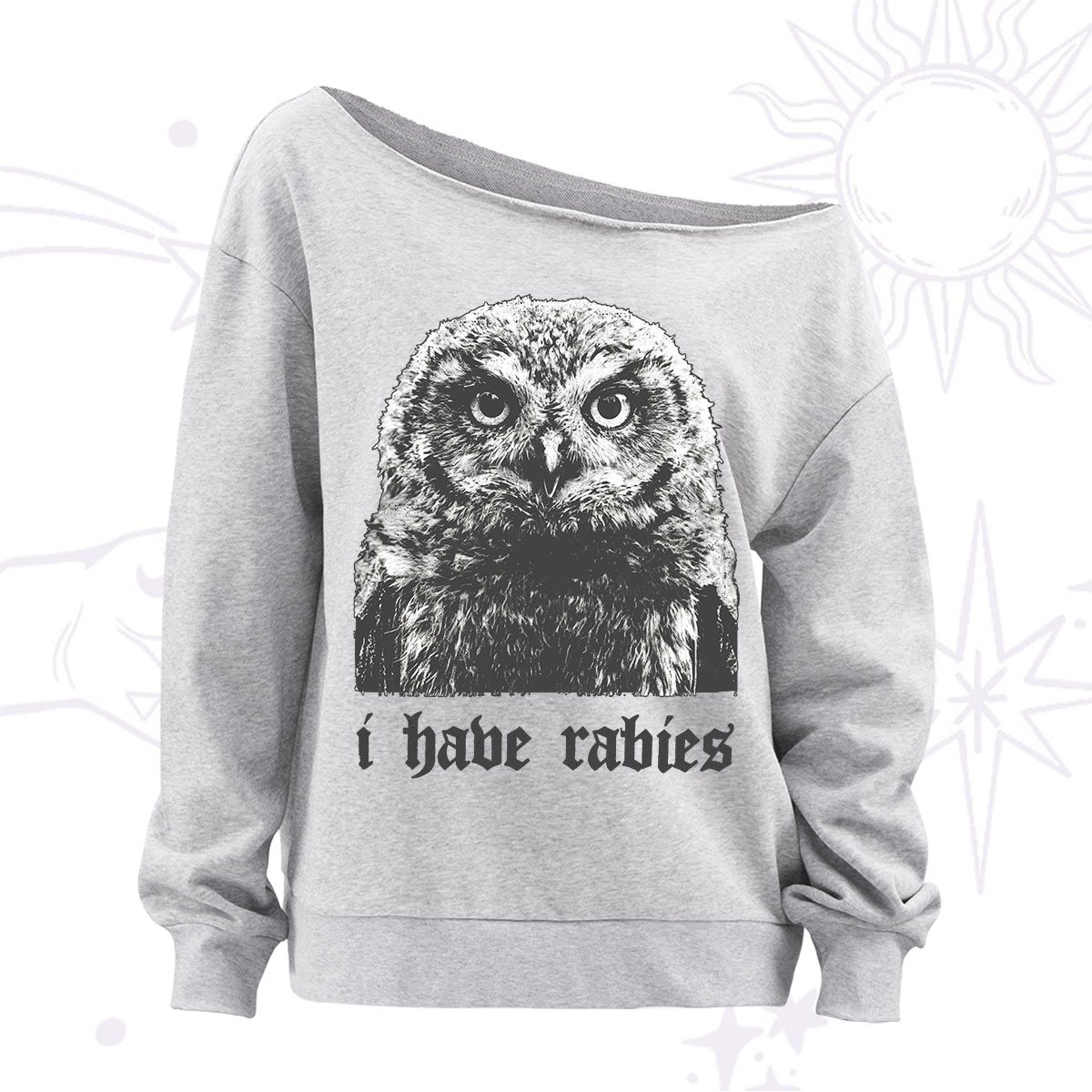 Purplehecate I Have Rabies Owl Off The Shoulder Sweatshirt