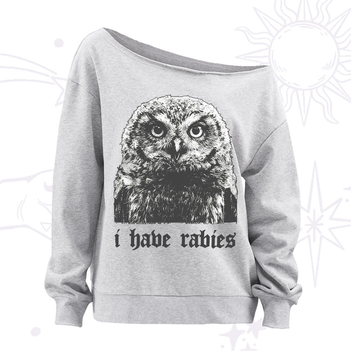 Purplehecate I Have Rabies Owl Off The Shoulder Sweatshirt