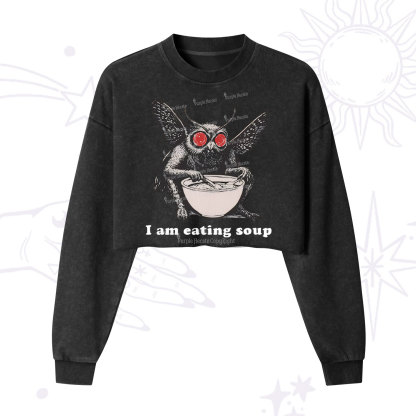 Purplehecate Mothman Eating Soup Cropped Washed Sweatshirt