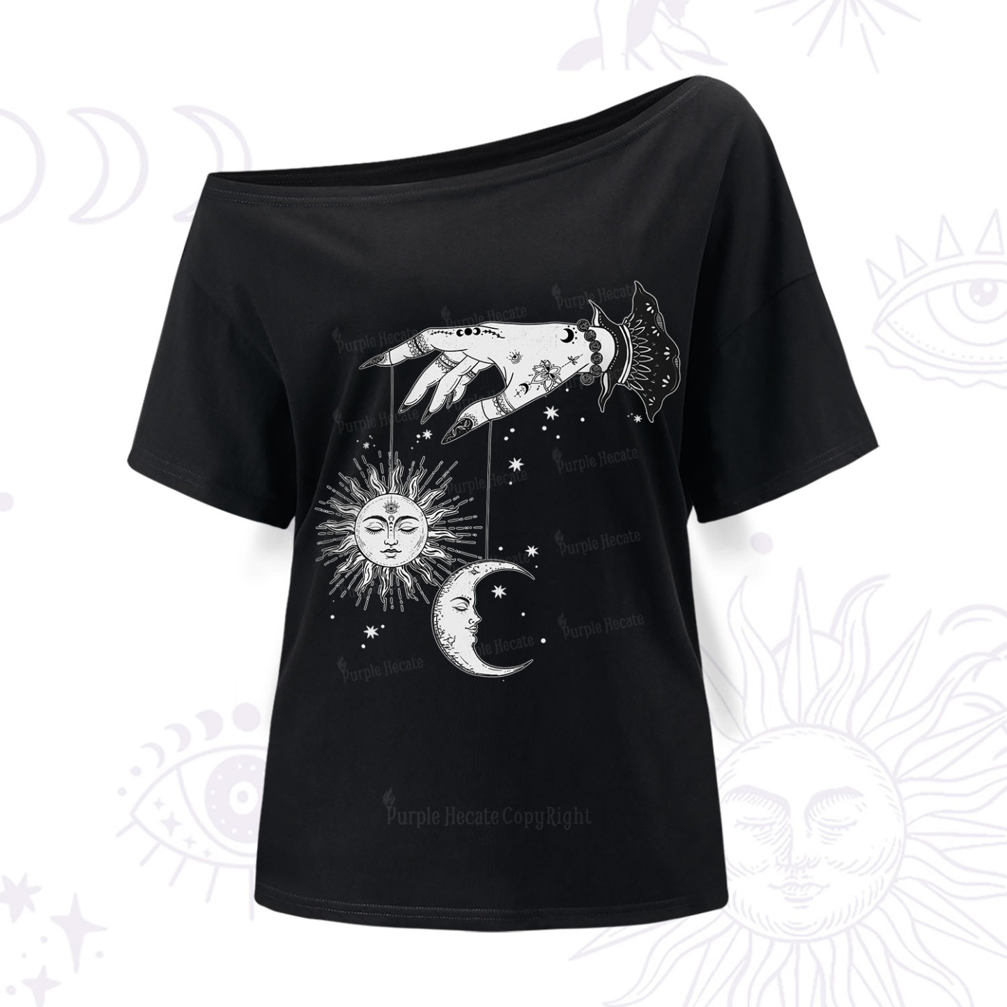 Purplehecate Witch's Sun and Moon One Shoulder T-Shir
